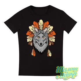 Прикольные футболки: Волк с перьями Черная